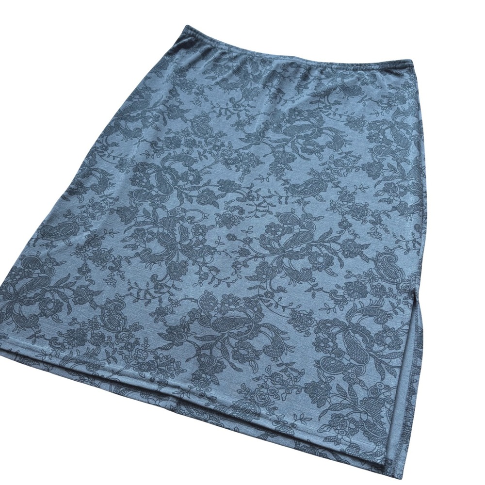 Mandee Vintage Y2K Gray Paisley Stretchy Floral Midi Skirt Side Slit Large USA